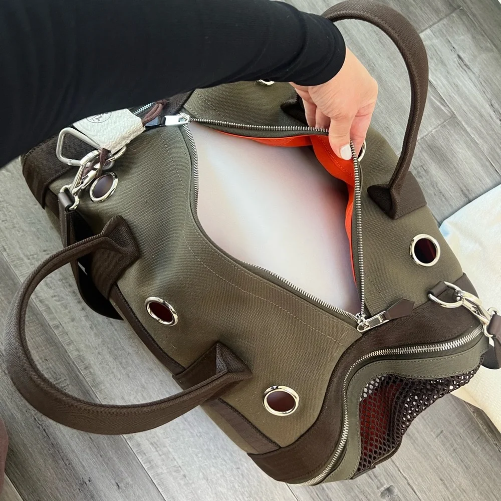 Hermes Careying Dog Travel Bag - Green Canvas
